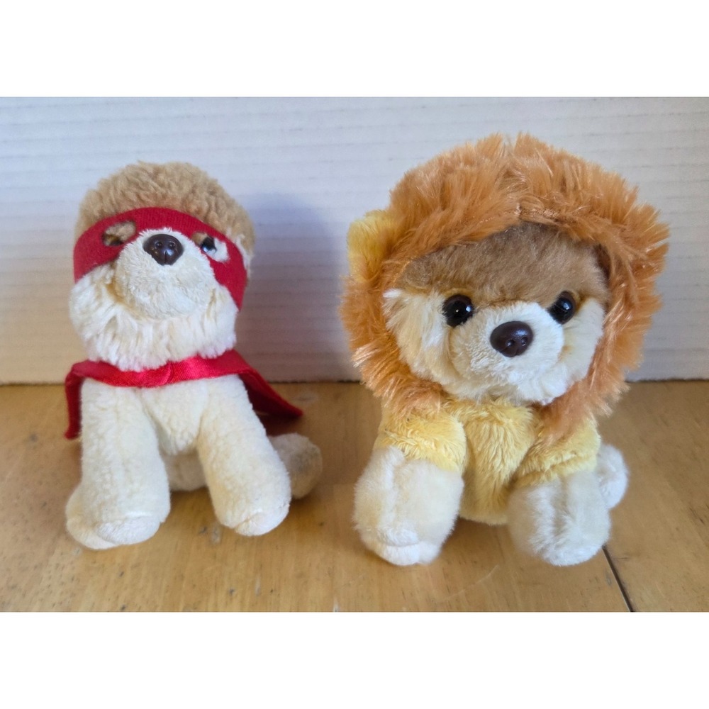Lot of 2 Gund Itty Bitty Boo 049 Lion Superhero 021 Pomeranian Puppy Dog Plush